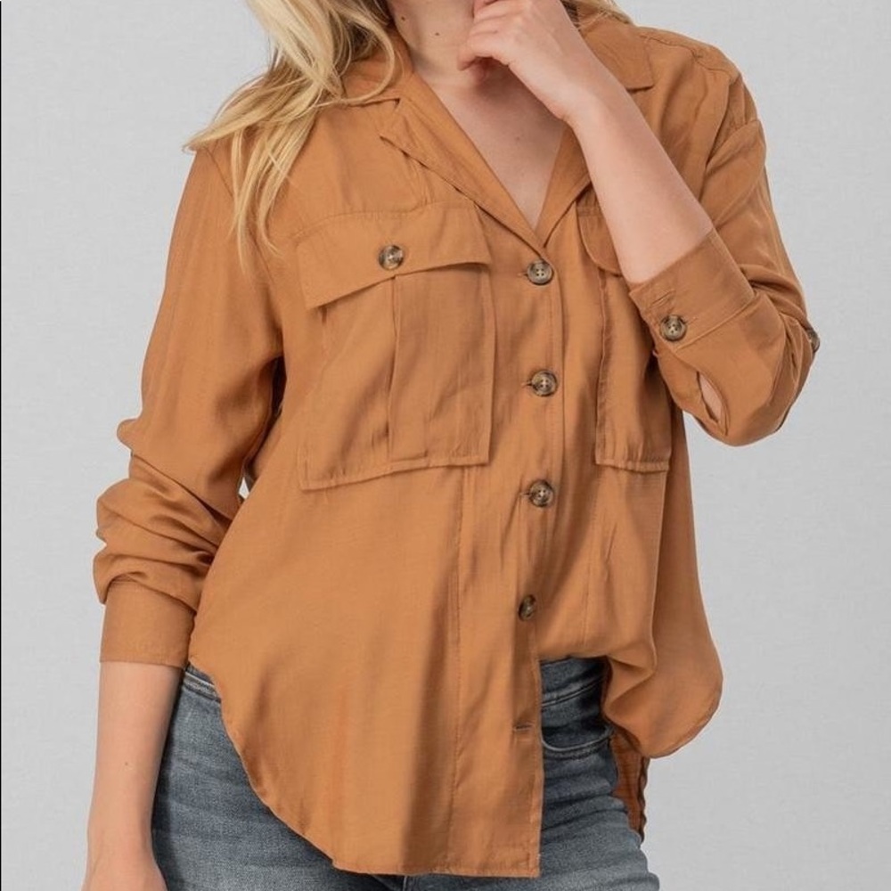 Tan Button Down Safari Top